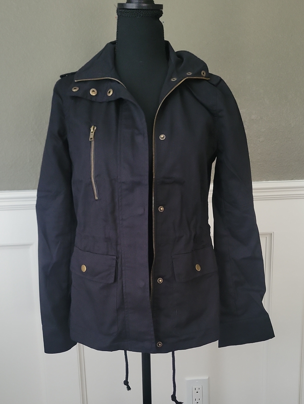 Zenana Outfitters Dark Navy Utility Jacket with Hood